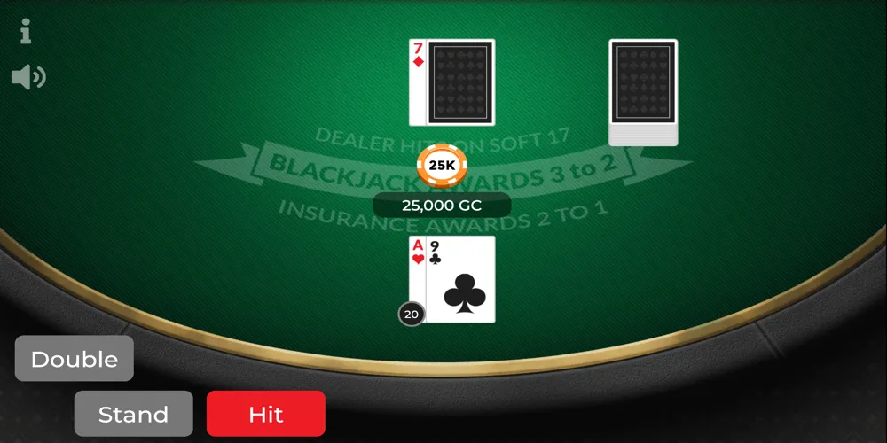 Online blackjack table with cards and chips at a Delaware casino site