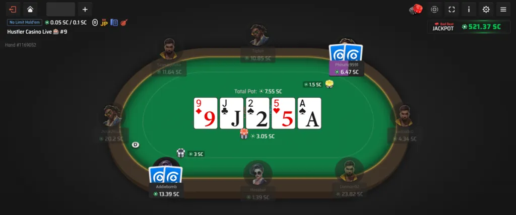 Online multiplayer poker game at a social casino in South Dakota