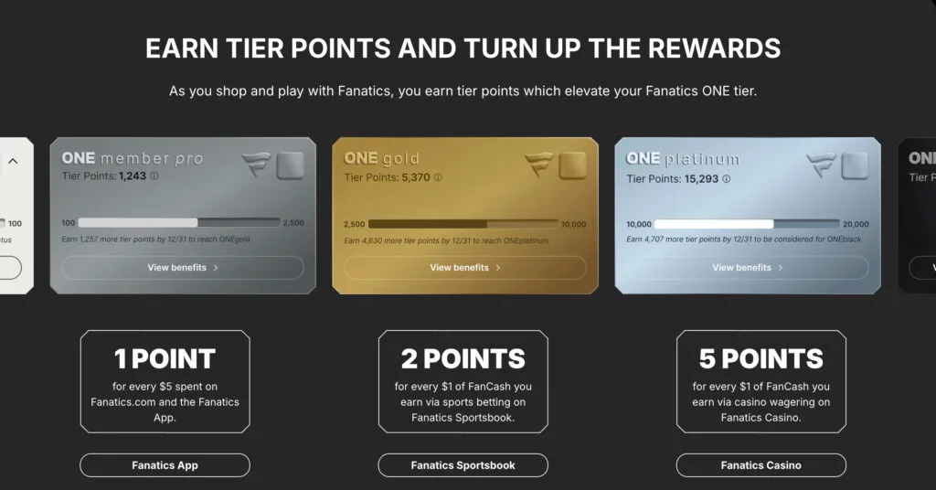 Fanatics ONE rewards program explaining FanCash rewards