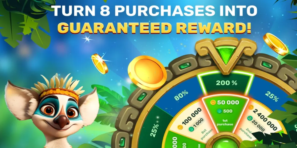 Fortune Wheelz special bonus offer for players making eight or more Gold Coins purchases