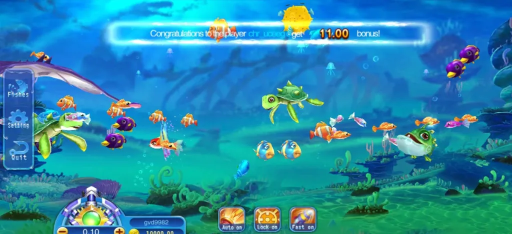 Fish shooting game being played on the Game Vault 777 casino website