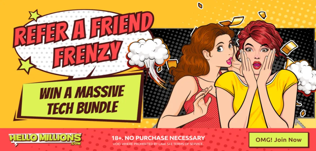 Hello Millions referral program rewarding players with free Sweeps Coins