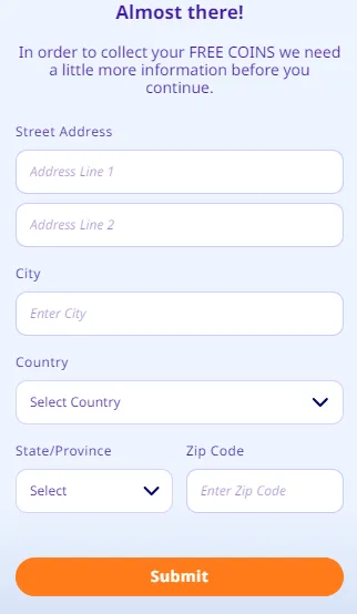 High 5 Casino sign-up page for entering address and state of residence