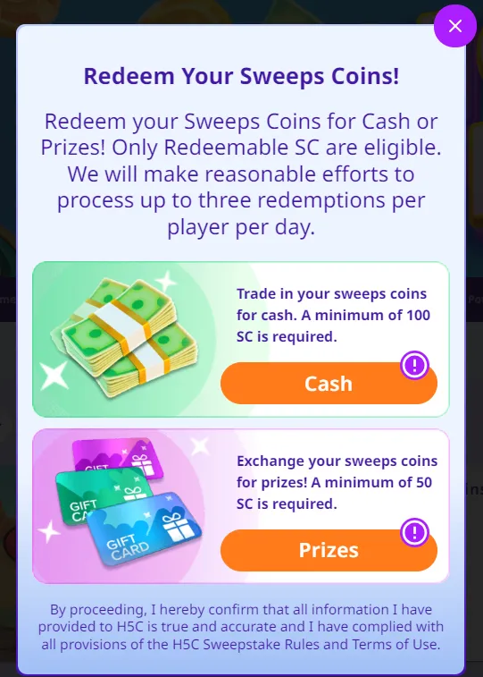 High 5 Casino Prize Redemption Options