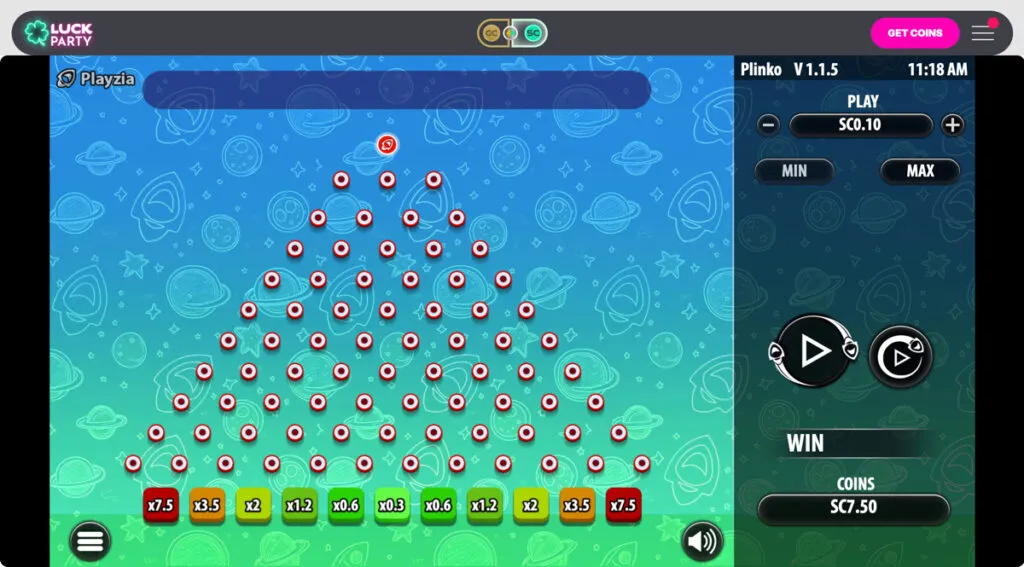 Plinko game at Luck Party social casino
