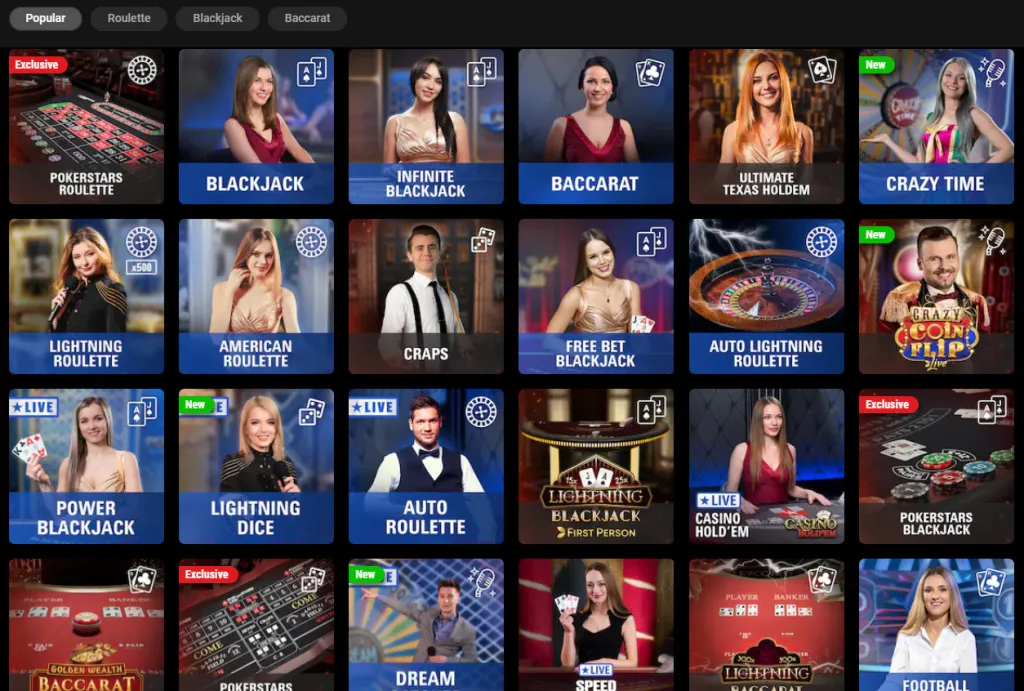 PokerStars Live Casino Games