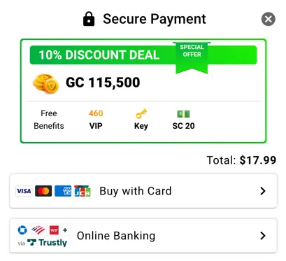 Payment options on Pulsz Bingo including debit/credit cards and online bank transfers