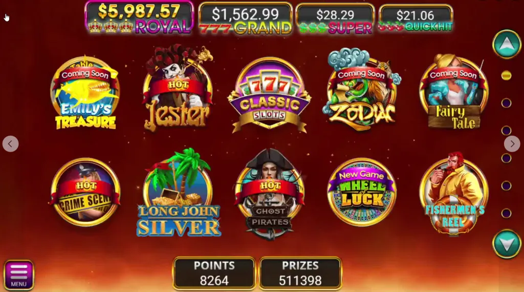 Main game lobby from Royal Eagle sweepstakes casino