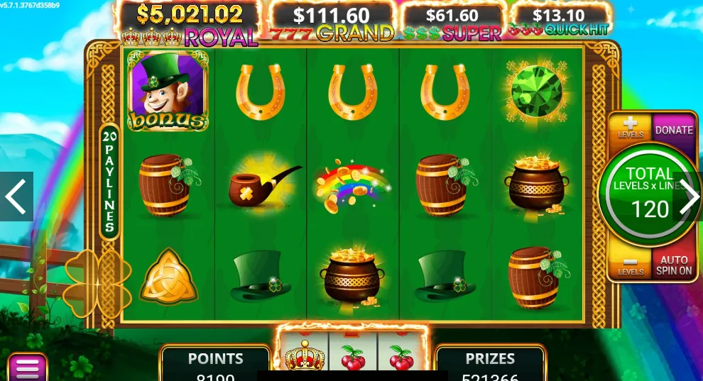 St. Patrick’s Day–themed slot game being played at Royal Eagle