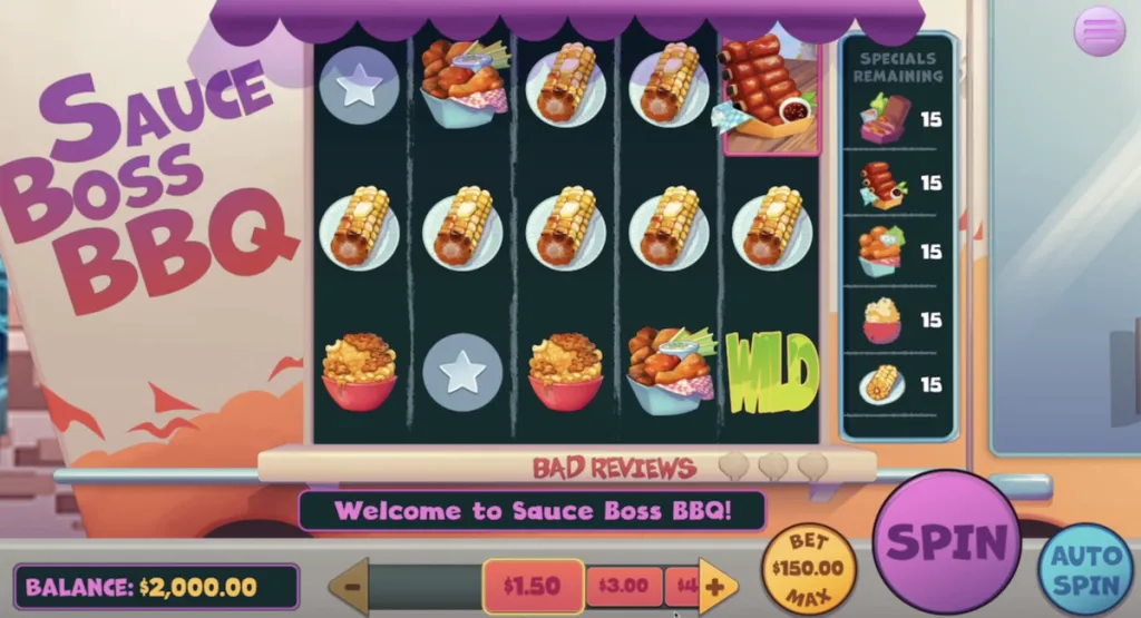 Player spinning the reels on Sauce Boss BBQ slot game online in Wyoming