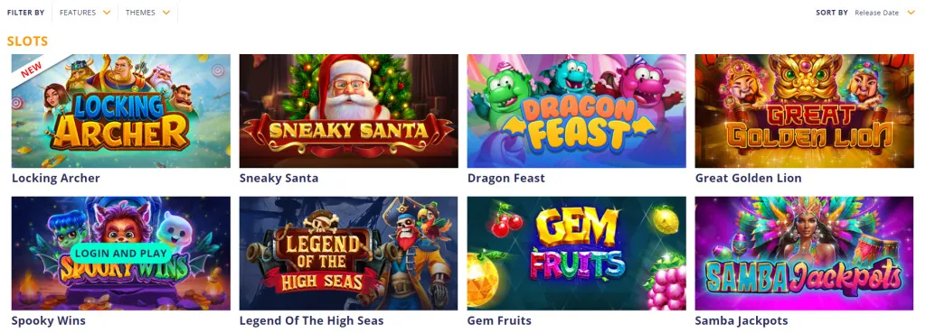 Online slot games available in the Sunrise Slots casino lobby