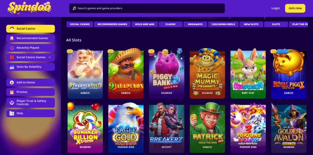 Spindoo slots game selection