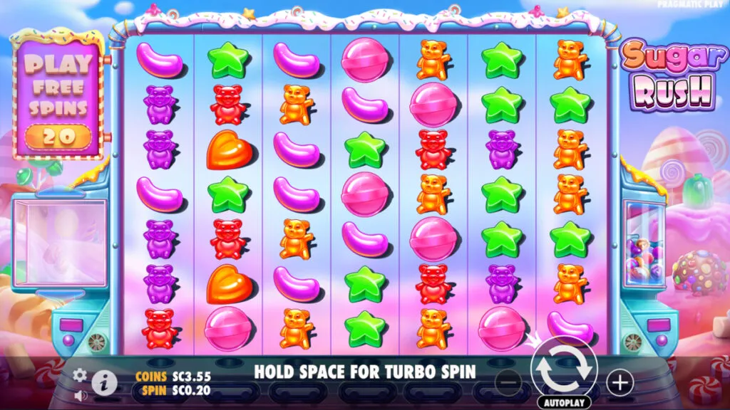 Sugar Rush online slot game featuring candy-themed reels on a Rhode Island casino app