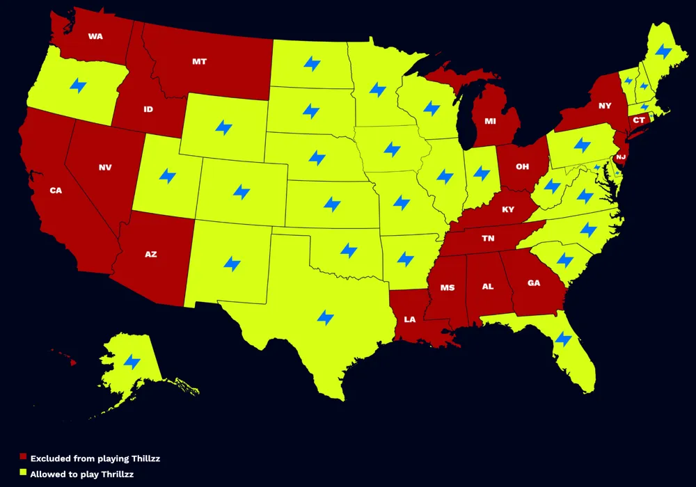 Map of legal states where you can play Thrillzz
