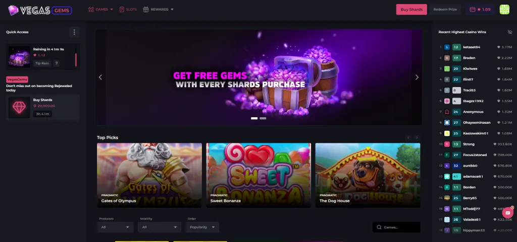 Vegas Gems Mobile App