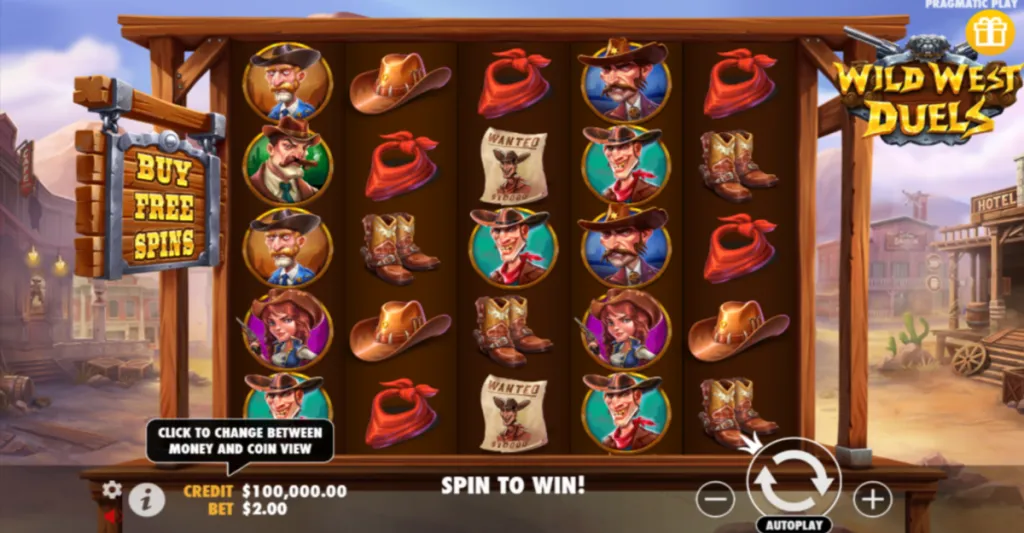 Player spinning the reels on Wild West Duels at a Connecticut casino site