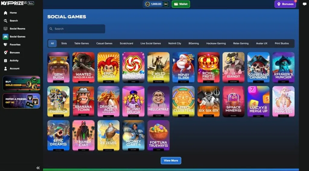 myprize.us game menu