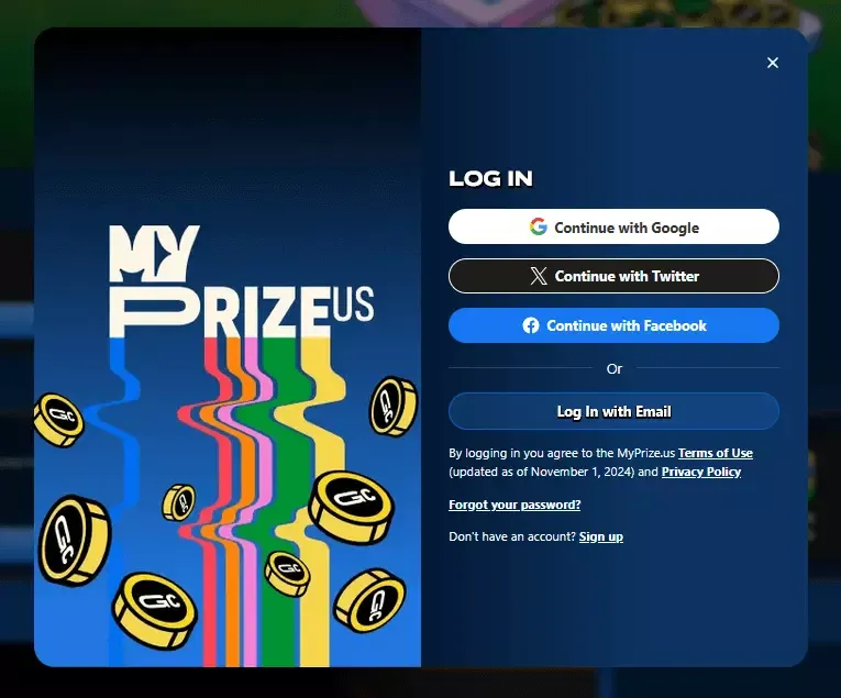 myprize.us login screen